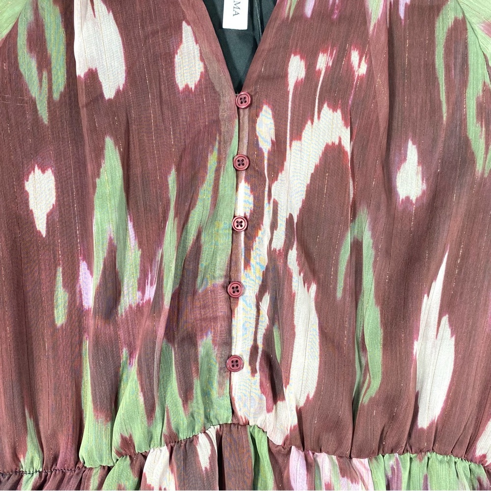 Grace + Karma Ikat Print Maxi Dress Women's L Burgundy Green Long Sleeve NWT - Picture 4 of 13